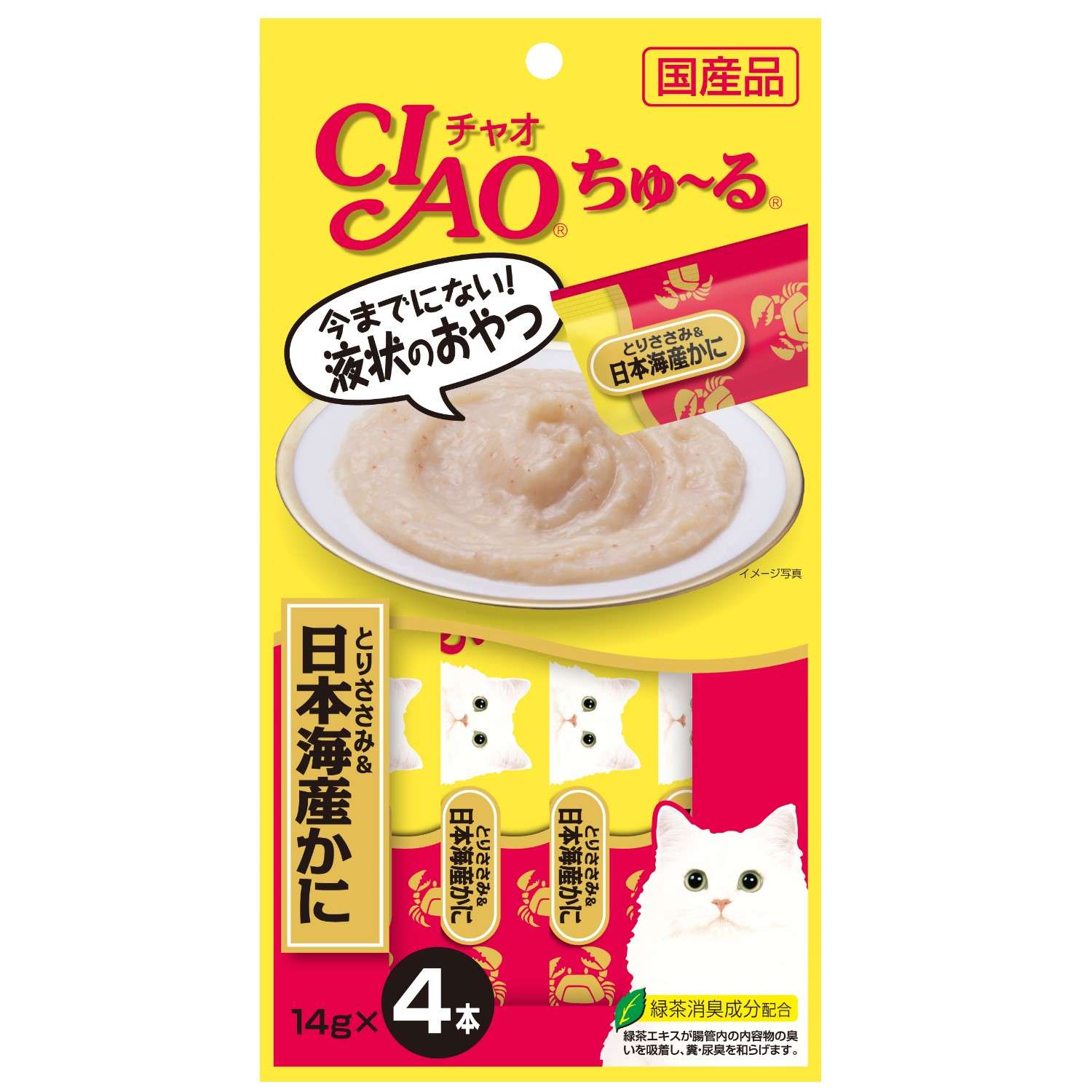Лакомство для кошек INABA Ciao Churu куриное филе с японским крабом пюре 14г*4 - фото 1