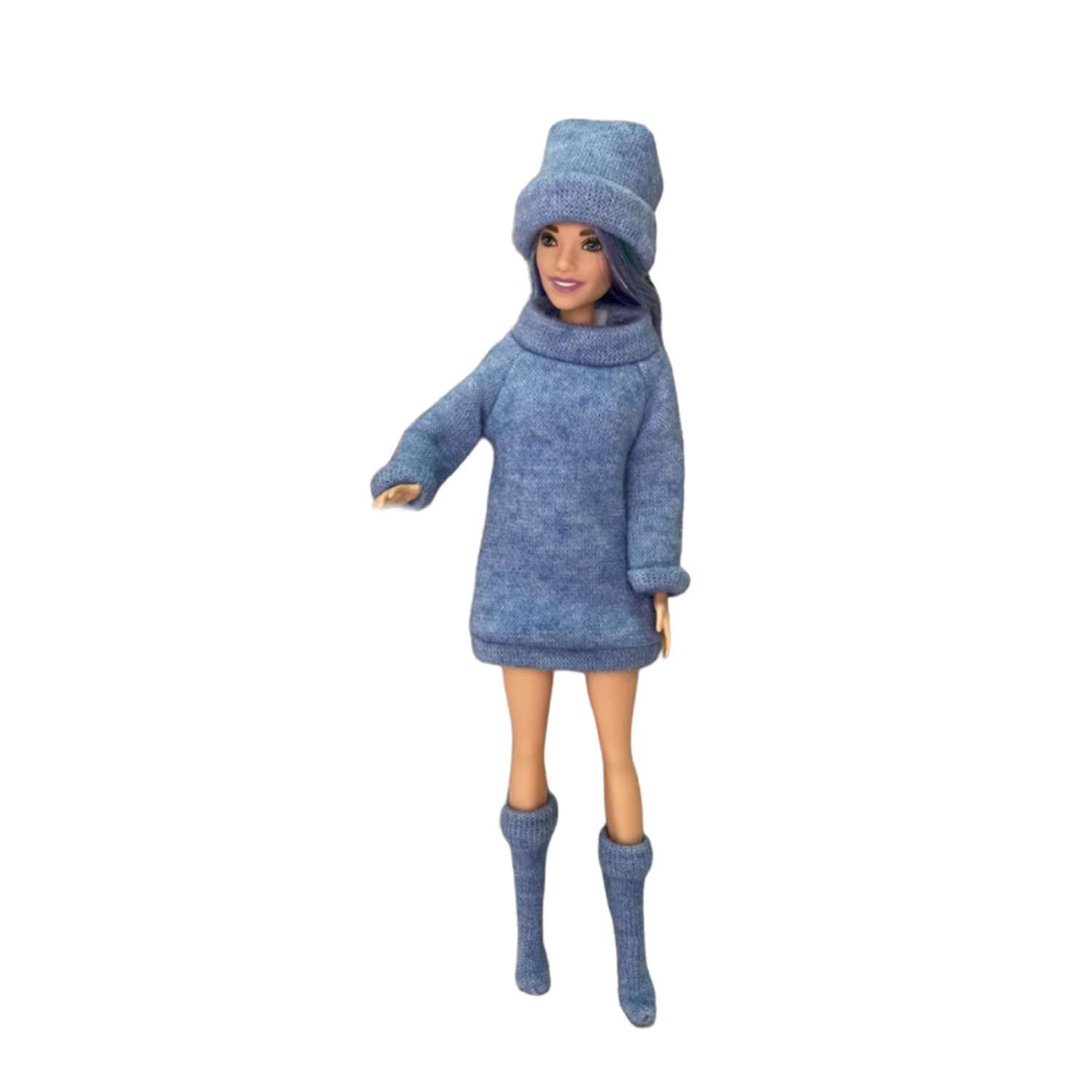 Одежда для куклы Ani Raam Платье-свитер шапочка теплые гольфы Ani Raam для куклы Барби S251 - фото 2
