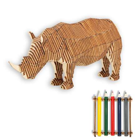 Деревянный конструктор Uniwood Носорог с набором карандашей