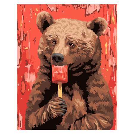 Картина по номерам Это просто шедевр холст на деревянном подрамнике 40х50 см Медведь с мороженым