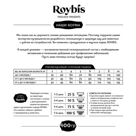 Корм для котят Roybis 0.4кг сухой с курицей полнорационный для активного роста и развития