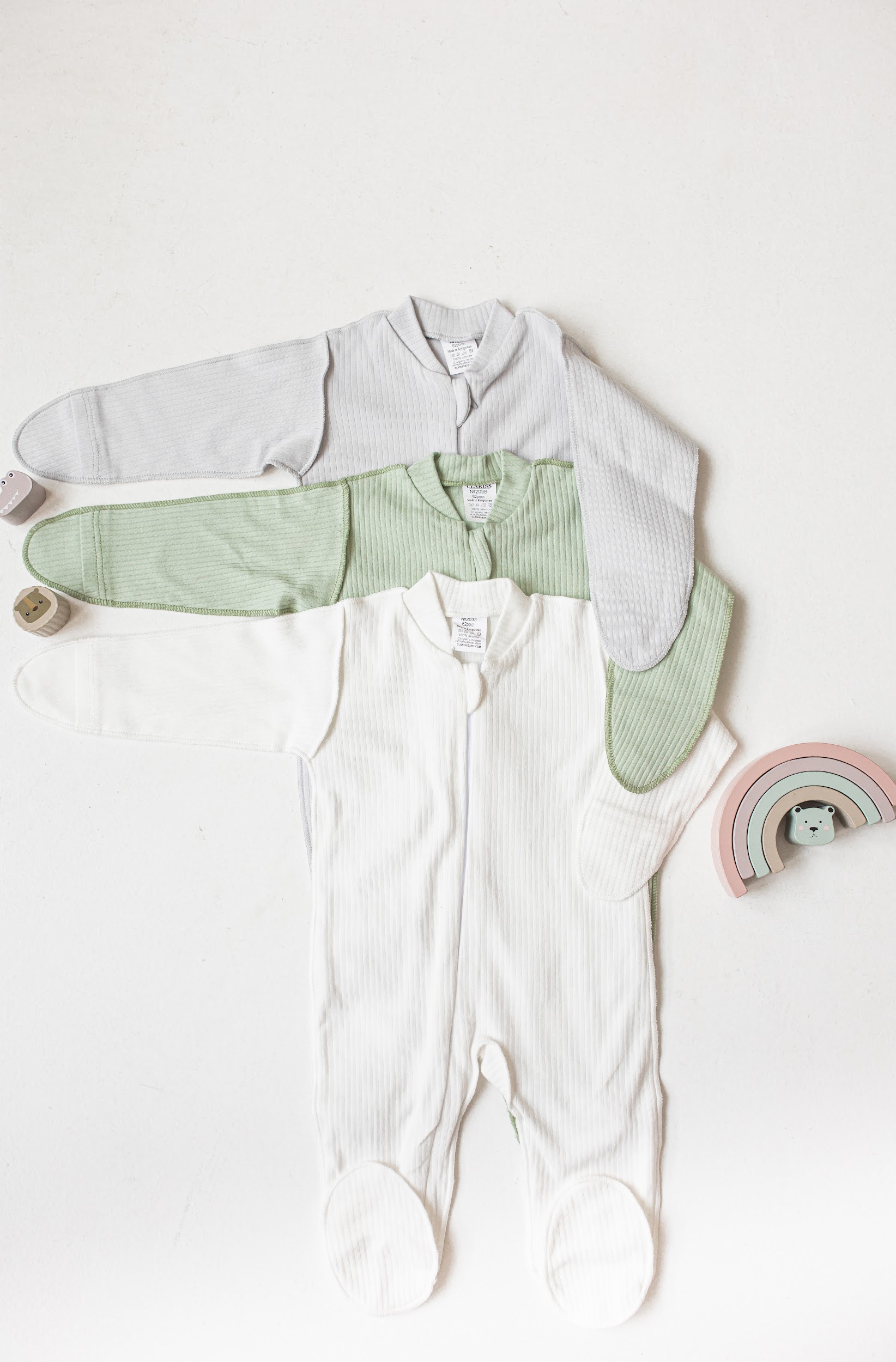 Комбинезон 3 шт. Clariss Eco-babycomb-12-3 colors-mint-grey-white - фото 1