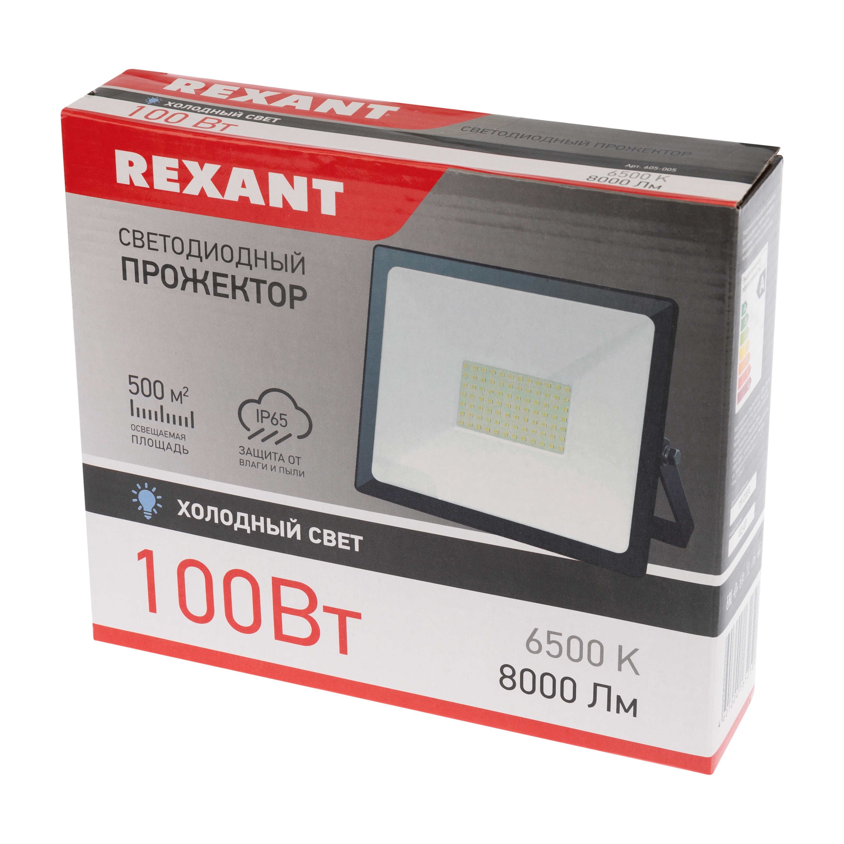Прожектор REXANT 100 Вт светодиодный 8000Лм 6500К холодный свет черный корпус - фото 5