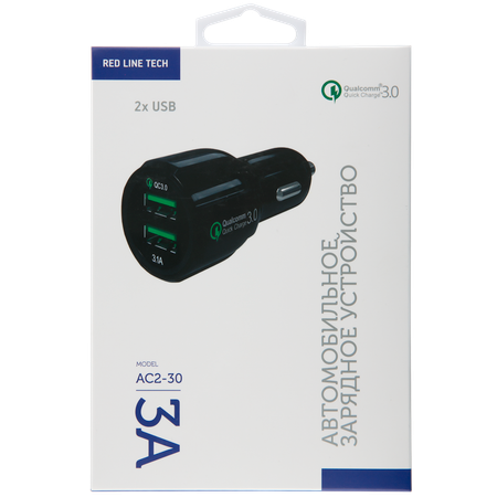 Автомобильное ЗУ RedLine модель AC2-30 Tech 2USB Quick Charge 3.0 черный