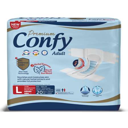 Подгузники для взрослых CONFY Adult Premium L20 размер L талия 100-150 см 20 шт