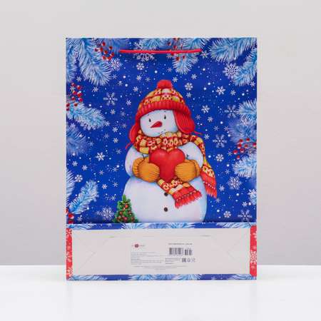 Пакет Sima-Land подарочный «Влюблённый снеговик» 33×42.5×10 см