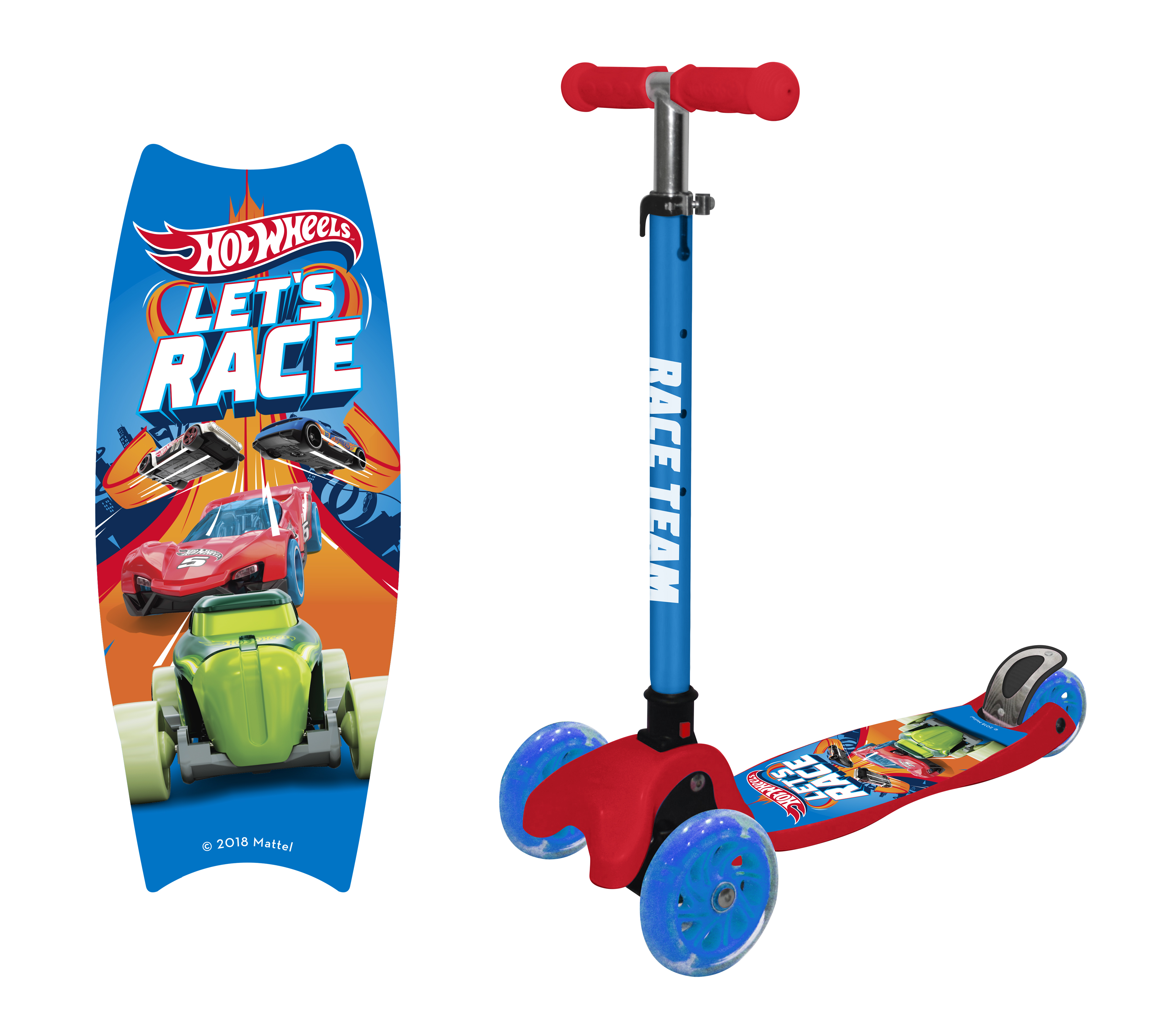 Самокат детский трехколесный Hot Wheels управление наклоном кикборд для мальчика со светящимися колесами - фото 5