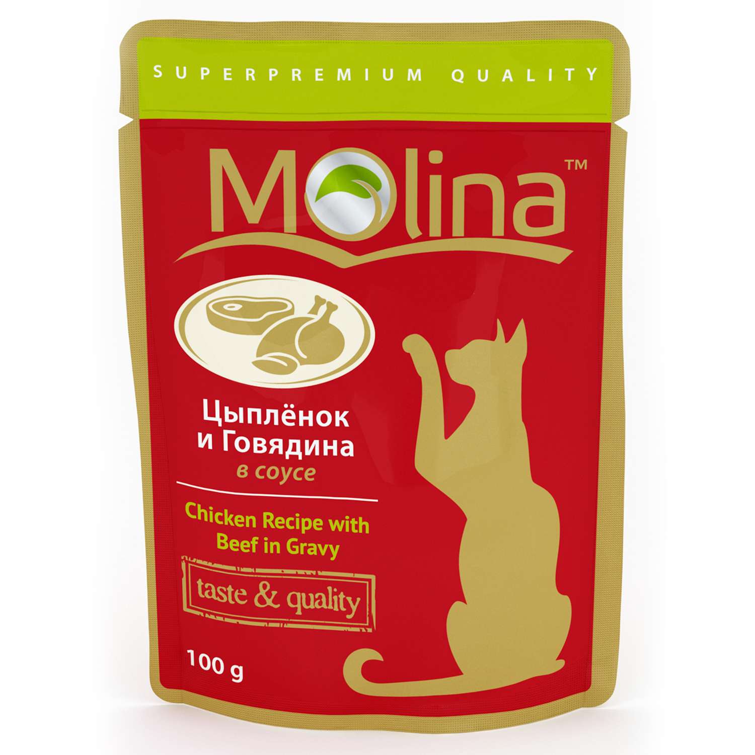 Корм влажный для кошек Molina 100г цыпленок с говядиной в соусе пауч - фото 1