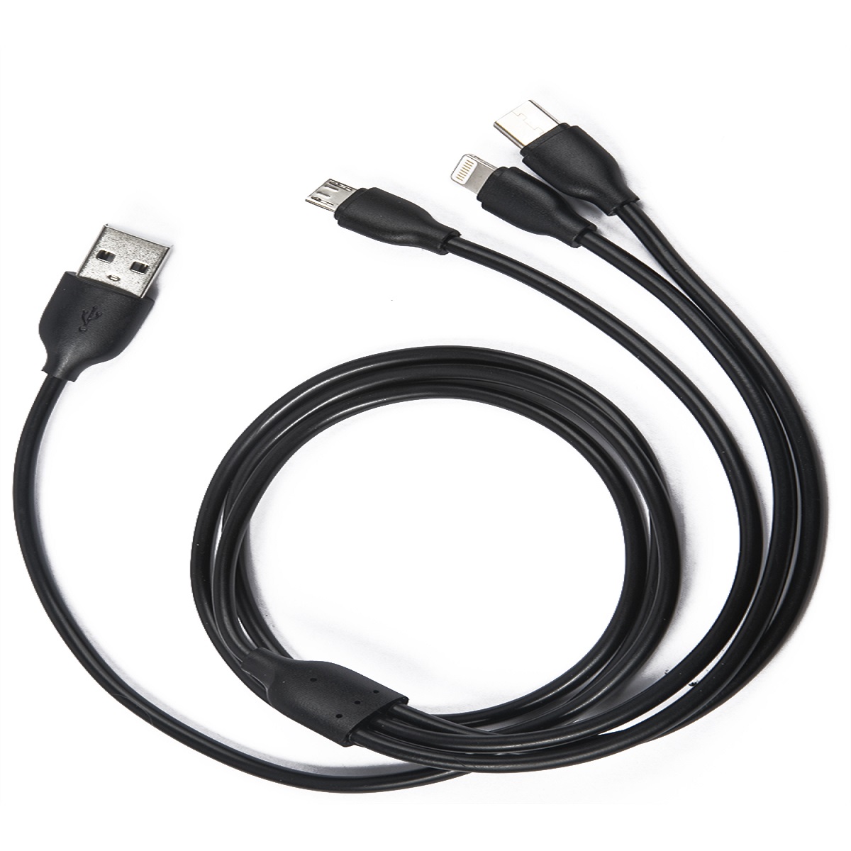 Дата-кабель mObility 3в1 USB – microUSB+Lightning+Type-C 2A черный - фото 1