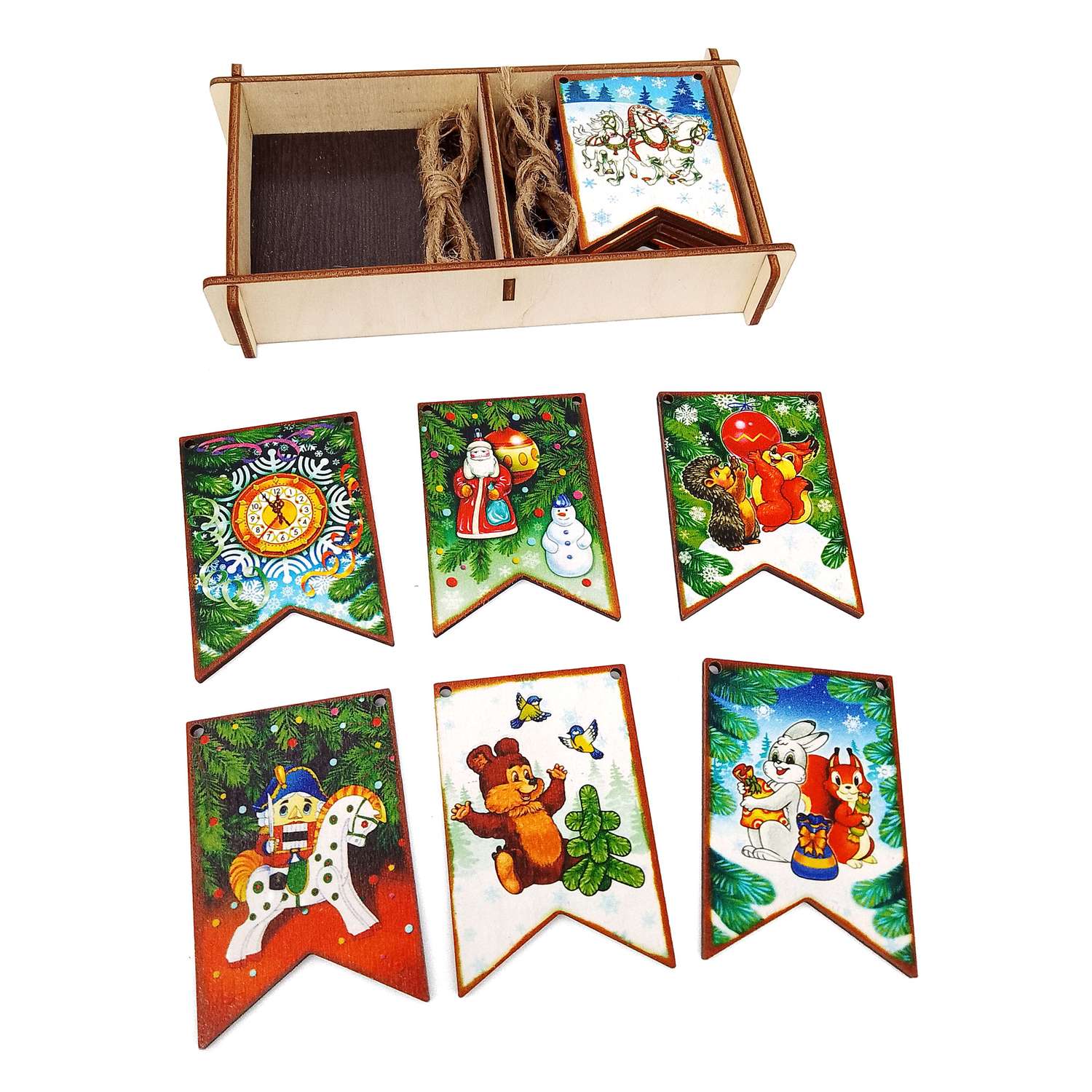 Набор деревянный Нескучные игры Новогодние флажки из дерева 12 деталей Maxi - фото 3