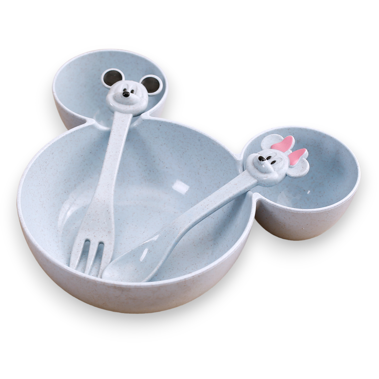 Набор детской посуды Добрый Филин Детская тарелка вилка ложка Мышонок синий 3 предмета - фото 1
