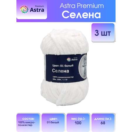 Пряжа для вязания Astra Premium селена мягкая микрополиэстер 100 гр 68 м 01 белый 3 мотка