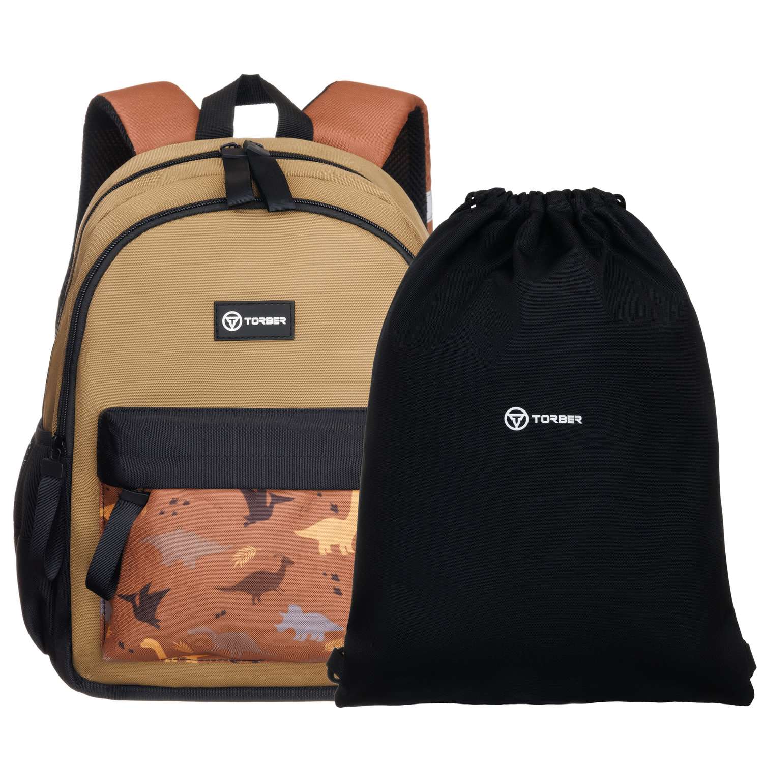 Рюкзак TORBER CLASS X Mini хаки с орнаментом и Мешок для сменной обуви - фото 1