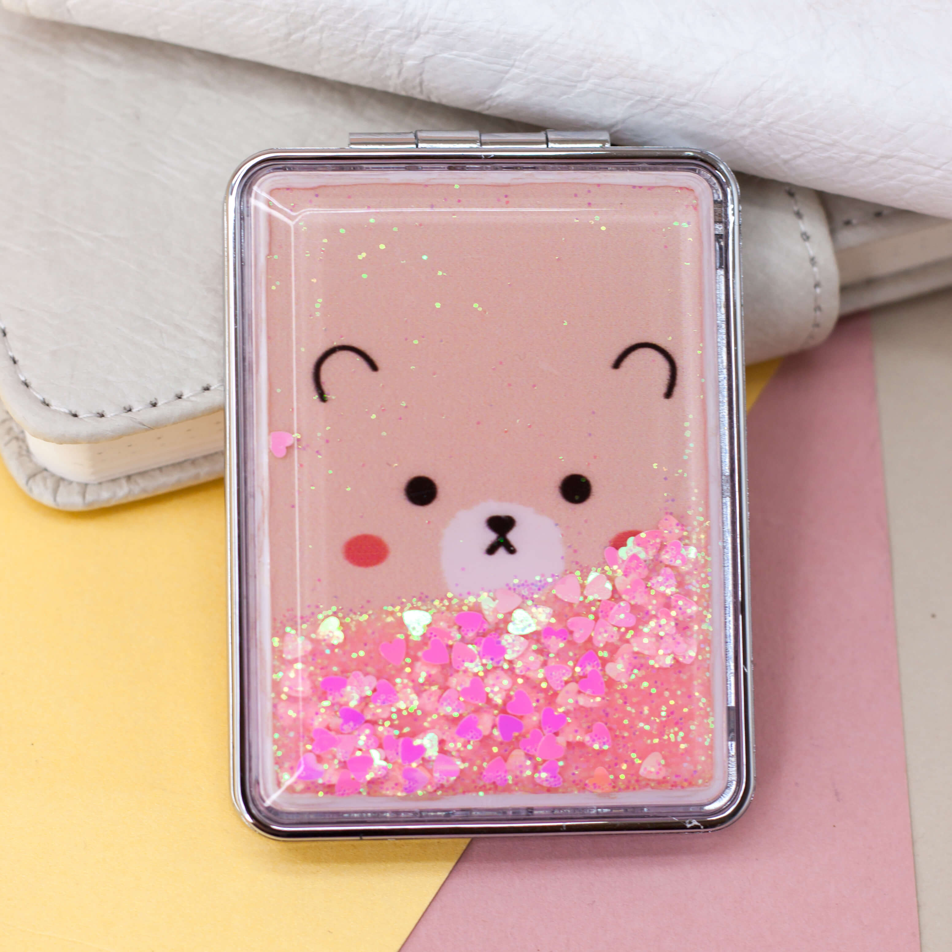 Зеркало карманное iLikeGift Animal bear pink с увеличением - фото 1