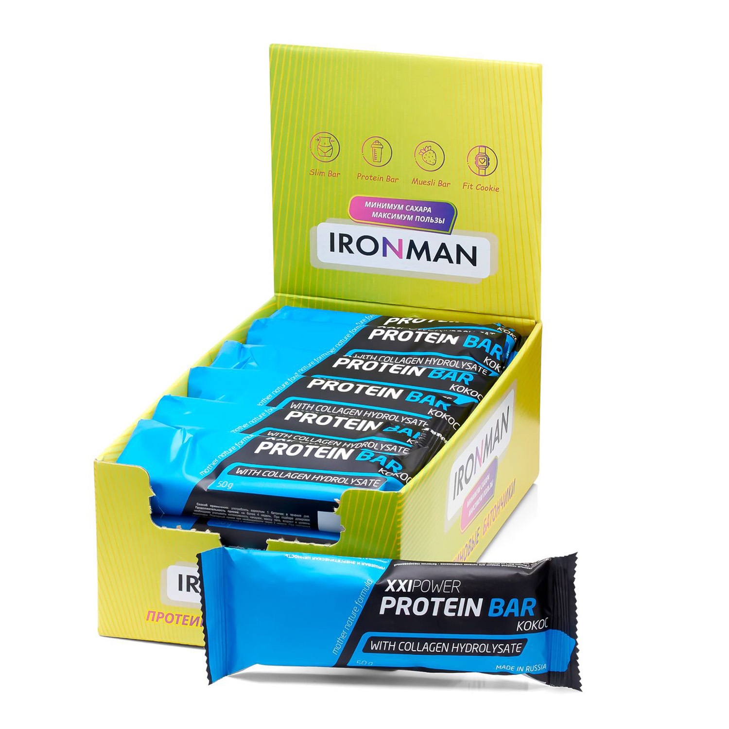 Батончик глазированный XXI Power Protein Bar с коллагеном кокос 24*50г - фото 1