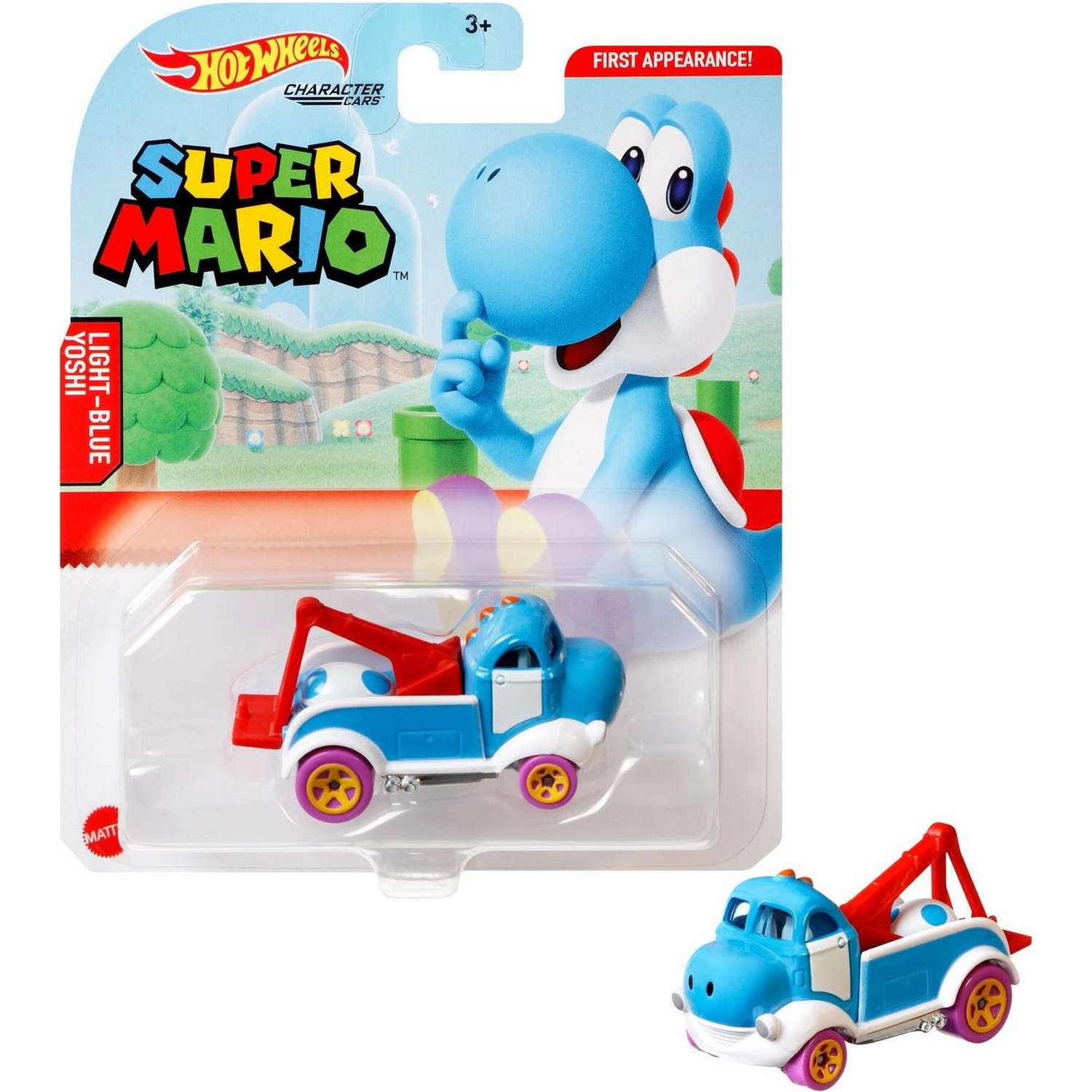 Машинка Hot Wheels Герои компьютерных игр Super Mario Йоши Светло-голубой GRM39 GJJ23 - фото 5