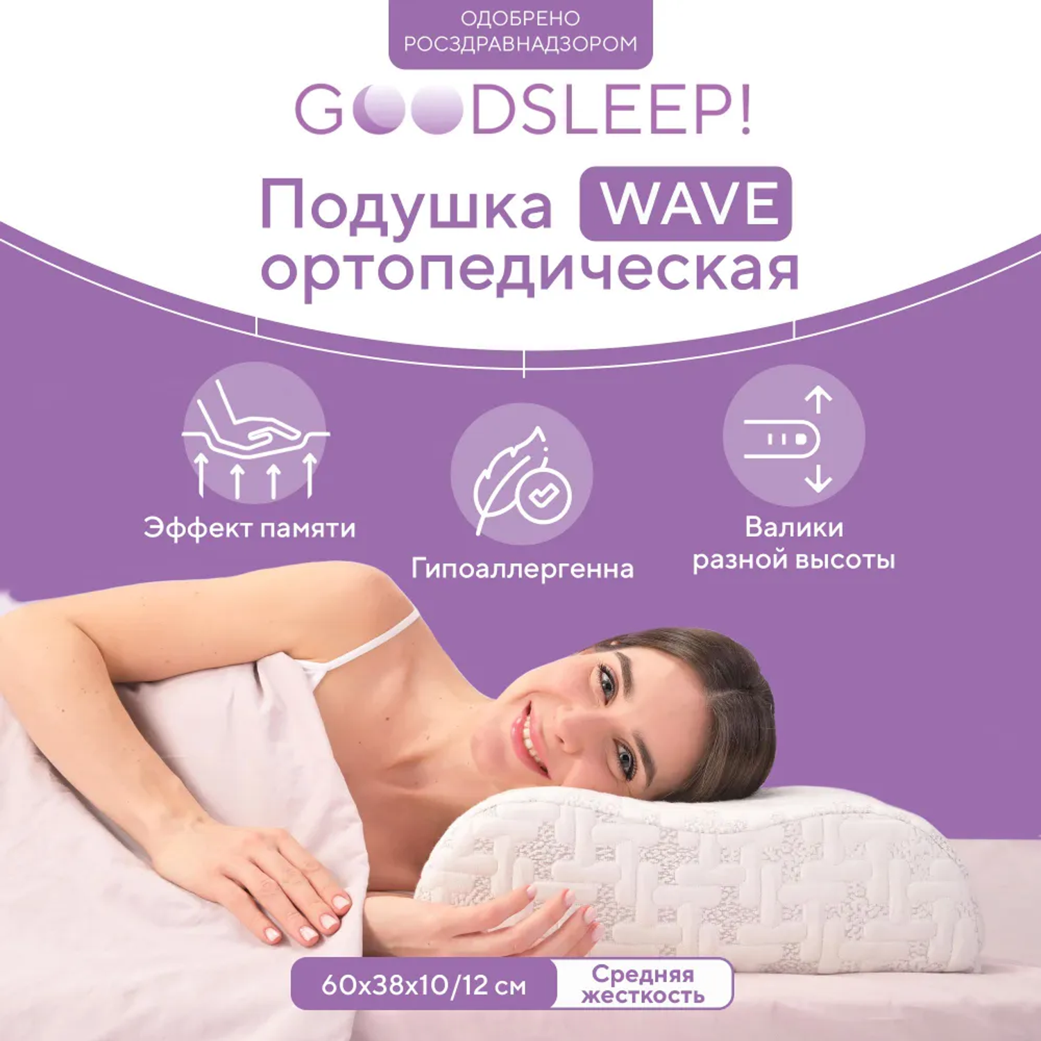 Ортопедическая подушка Goodsleep! для сна для взрослых с эффектом памяти - фото 2