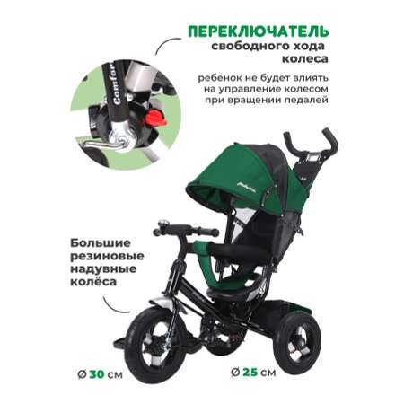 Велосипед трехколесный Moby kids Comfort 12x10 AIR зелёный с чёрным с ручкой