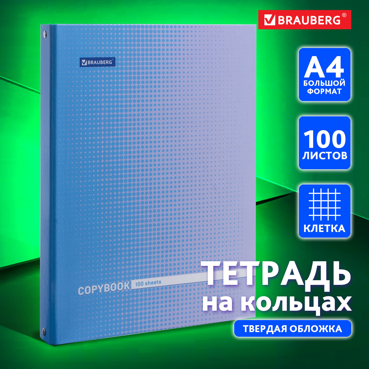 Тетрадь на кольцах Brauberg А4 со сменным блоком А4 100 листов клетка - фото 1