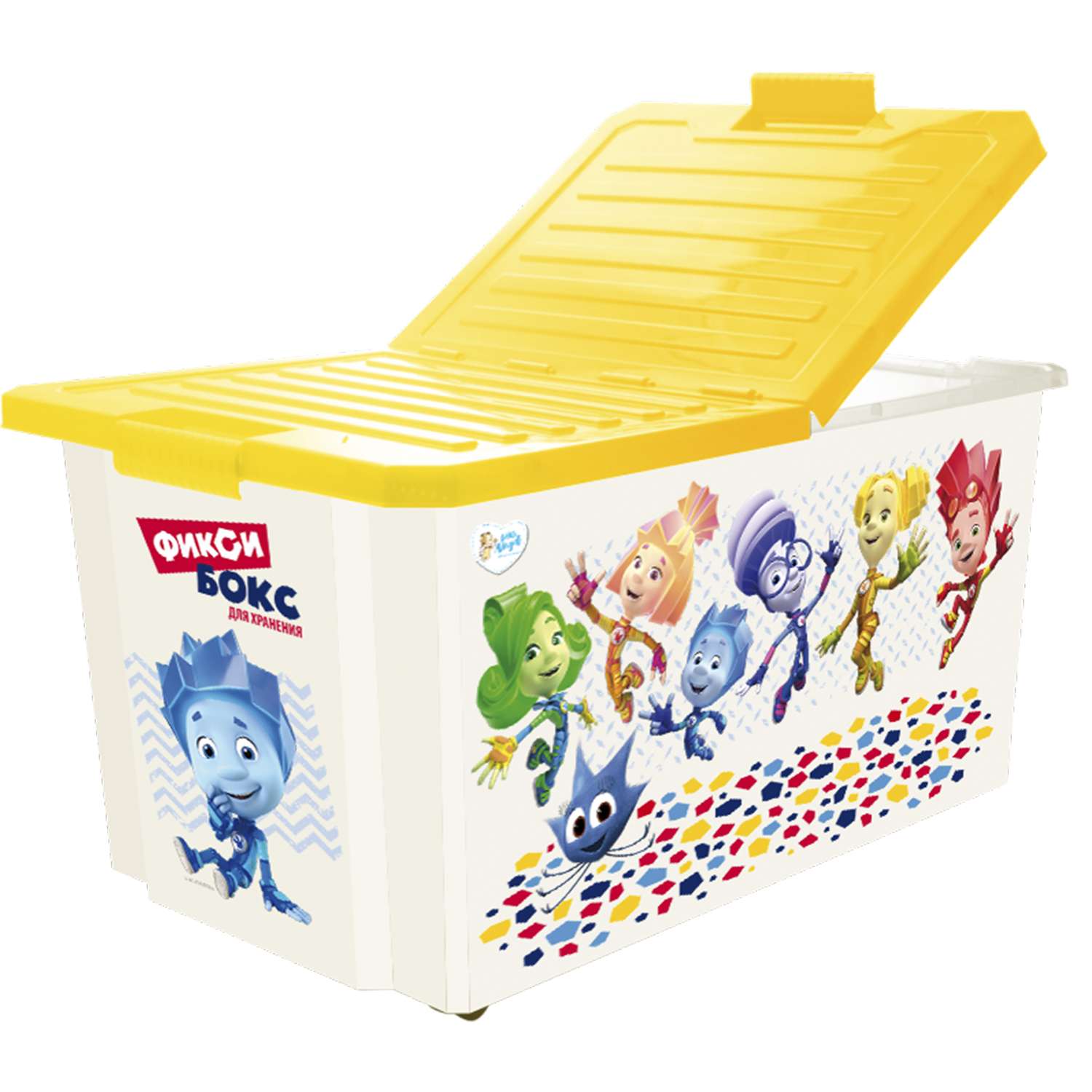 Ящик для хранения игрушек LittleAngel Фиксики на колесах со складной крышкой 57л Желтый - фото 1