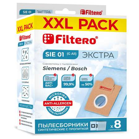 Пылесборники Filtero SIE 01 синтетические с антибактериальной обработкой XXL Pack Экстра 8 шт