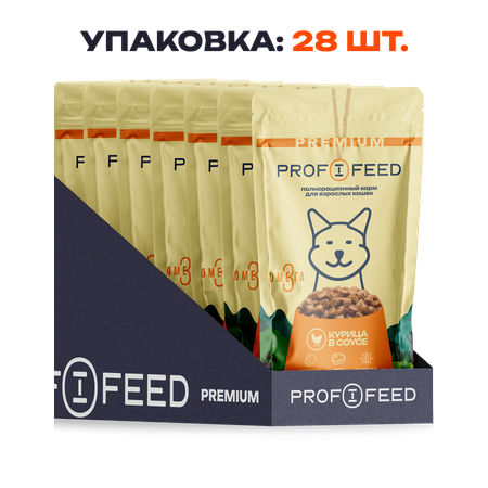 Корм консервированный для кошек (пауч) Profifeed с курицей в соусе 75гр. 28 шт.