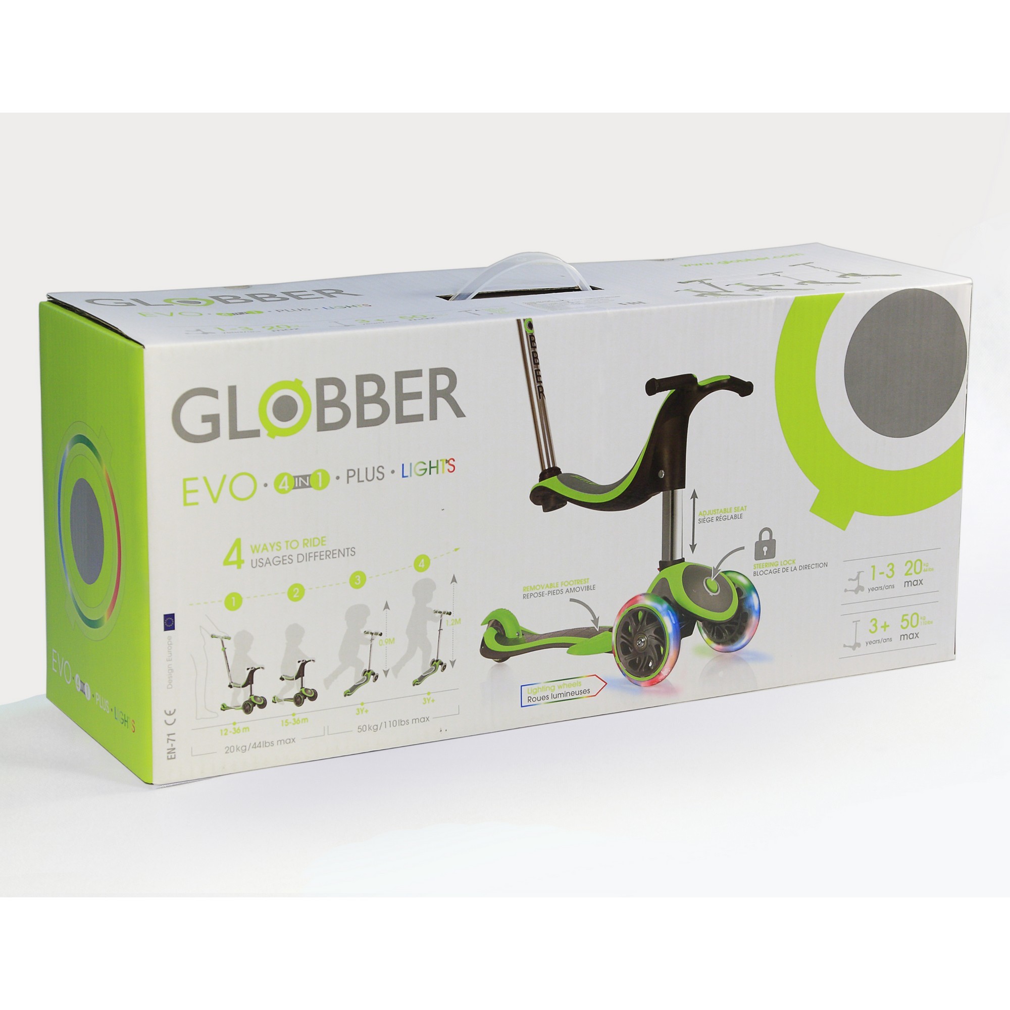 Самокат Globber Evo 4 в 1 Plus Lights Зеленый 454-136 - фото 2