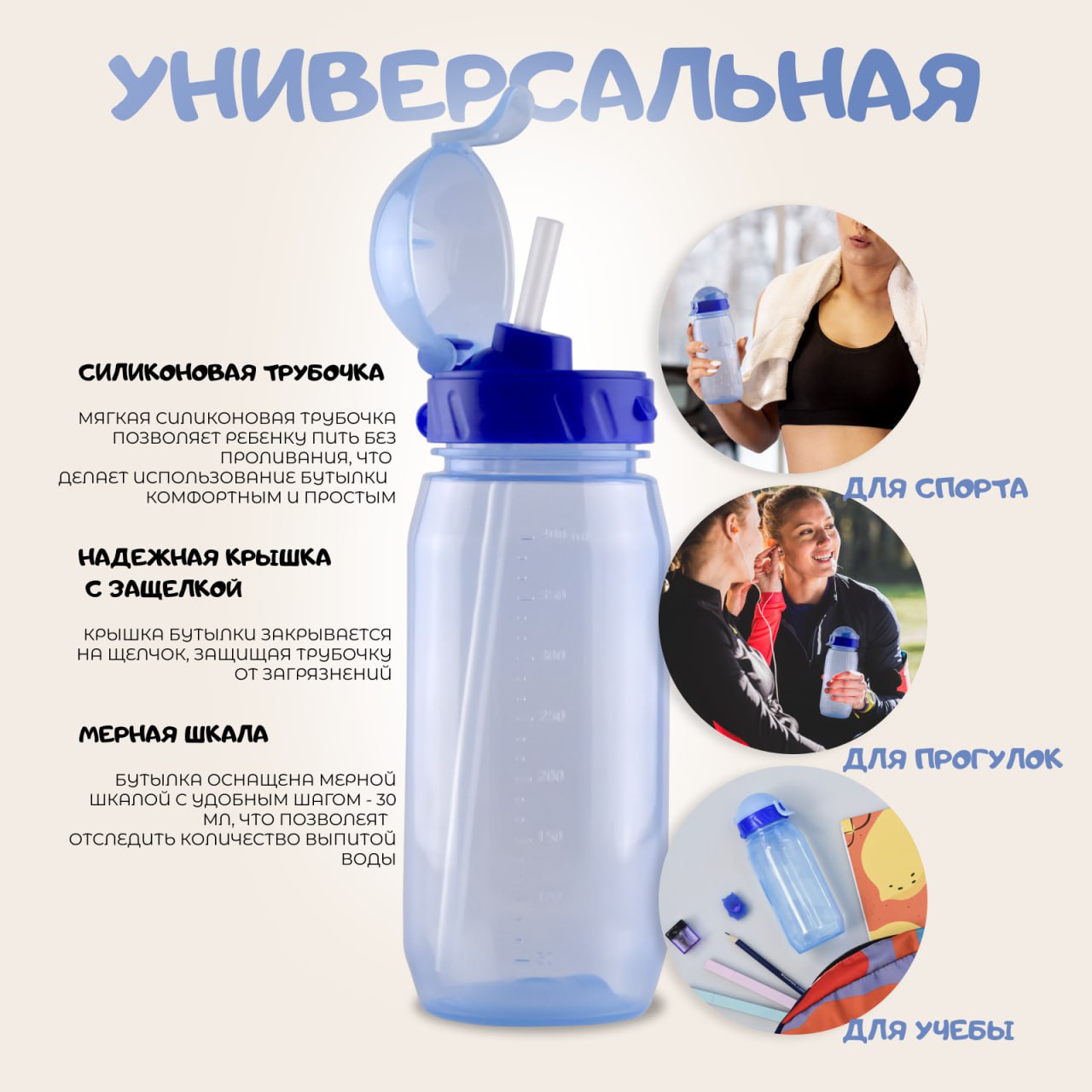 Бутылка WOWBOTTLES для воды и напитков с трубочкой 400 мл - фото 3