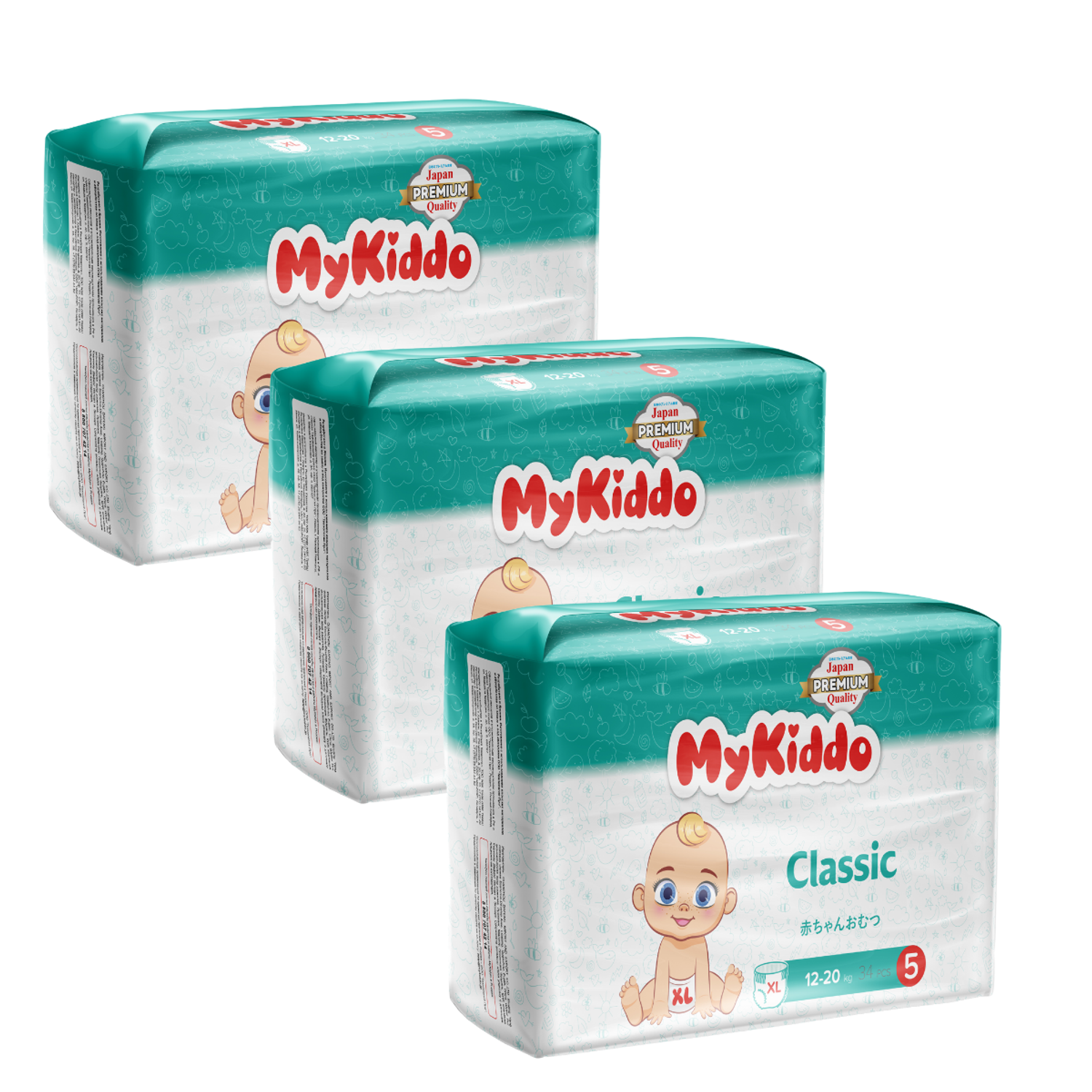 Подгузники-трусики MyKiddo Classic XL 12-20 кг 3 упаковки по 34 штуки - фото 1