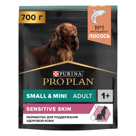 Корм для собак PRO PLAN мелких и миниатюрных пород с чувствительной кожей с комплексом Optiderma лосось c рисом пакет 700г