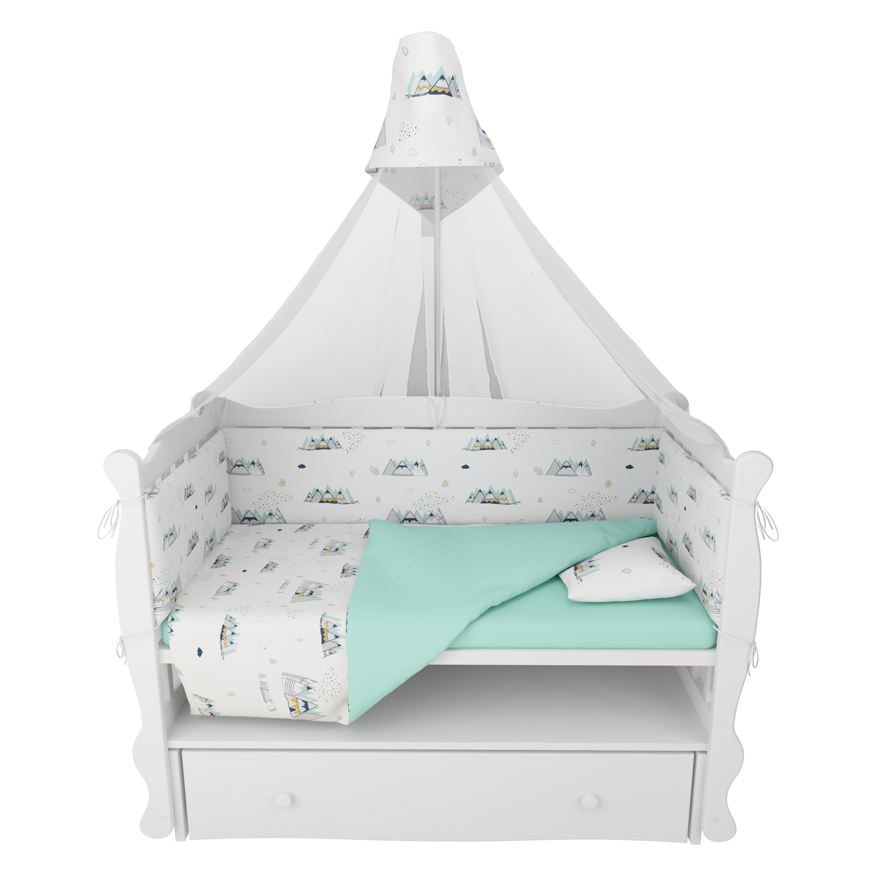 Борт в кроватку Amarobaby Горы 4элемента Белый-Мятный - фото 7