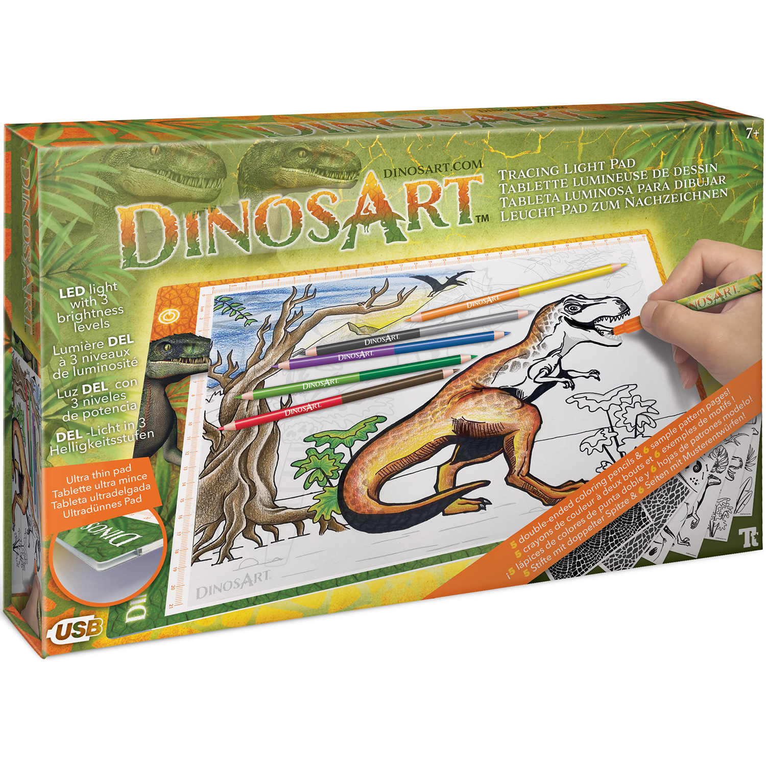 Детский световой планшет DinosArt для рисования с двухсторонними карандашами - фото 1