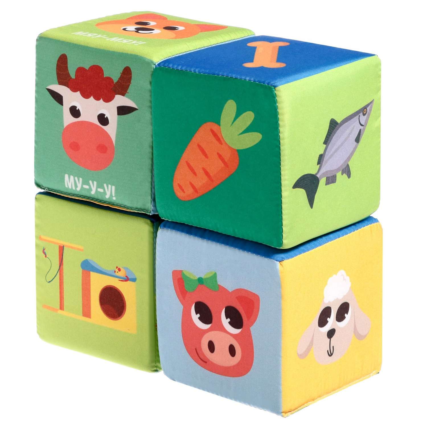 Игрушка мягконабивная IQ-ZABIAKA «Кубики: Ребятам о зверятах» 4 шт 10×10 см - фото 2