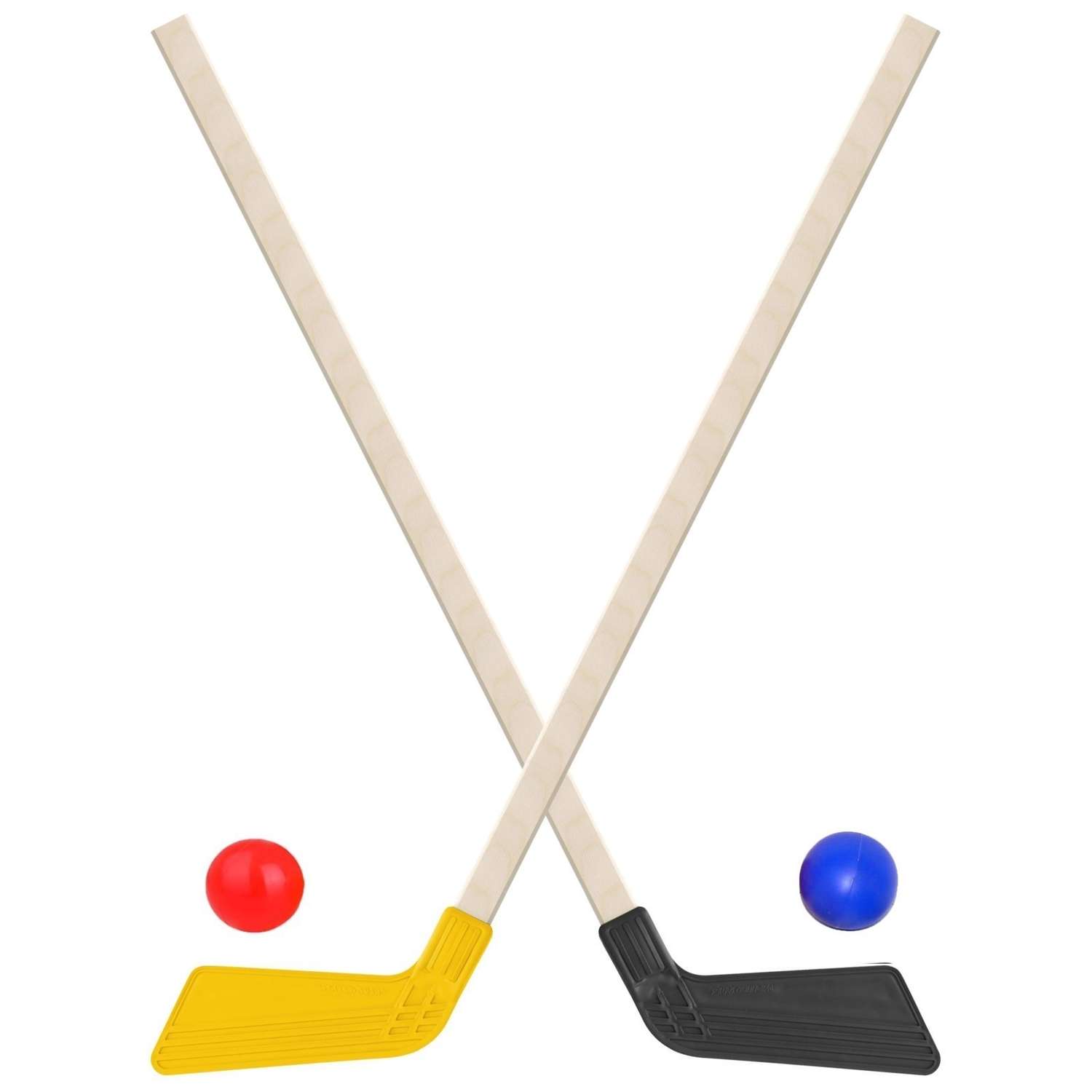 Набор для хоккея Задира Клюшка хоккейная детская 2 шт черная + желтая + 2 мяча - фото 1