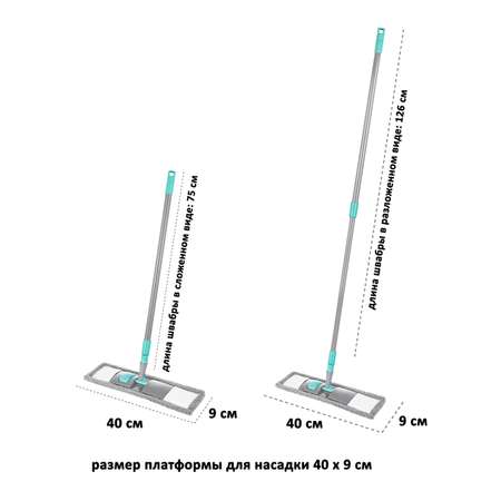 Швабра El Casa для уборки 40х9х126 см Бирюзовая телескопическая