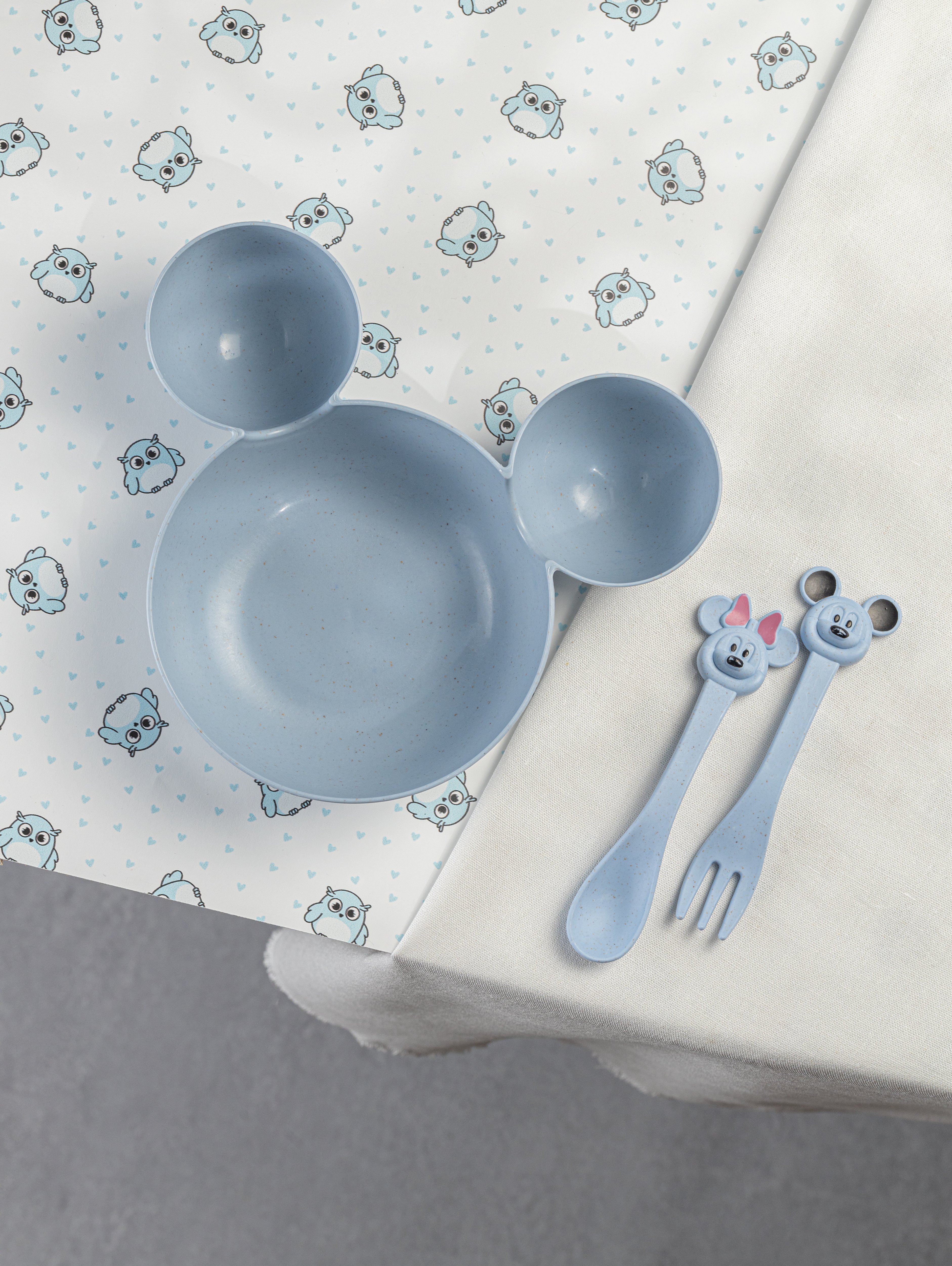 Набор детской посуды Добрый Филин Детская тарелка вилка ложка Мышонок синий 3 предмета - фото 2