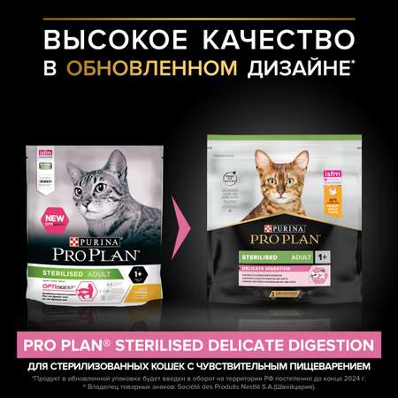 Корм сухой для кошек PRO PLAN 400г с курицей при стерилизации и кастрации c чувствительным пищеварением