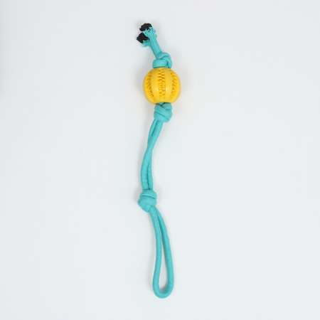 Игрушка Пижон канатная плетёная с мячом до 45 см до 115 г голубая/желтая