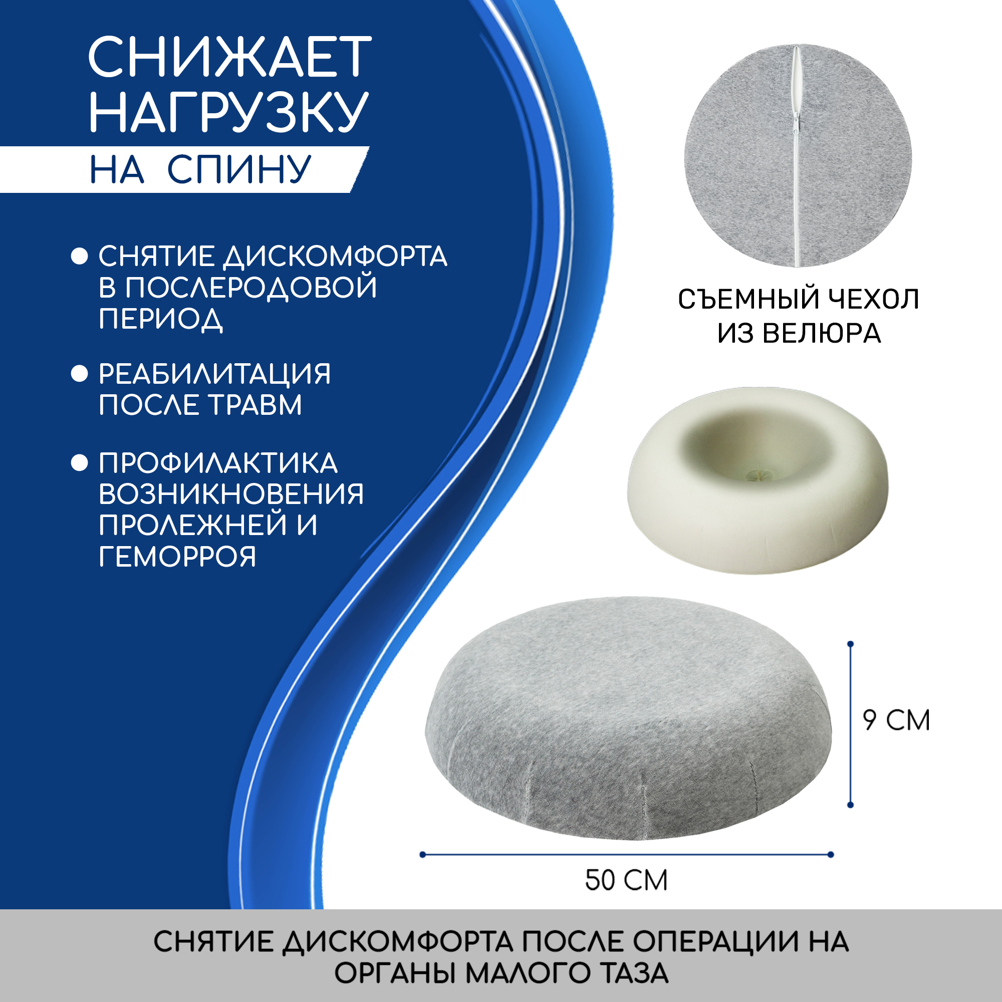 Подушка-кольцо AMARO HOME ортопедическая Donut 50х50х9 см серая - фото 4