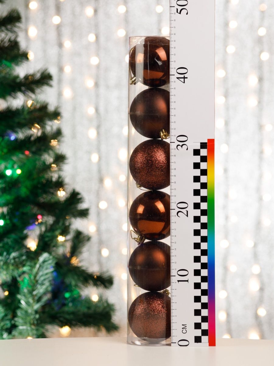 Елочные украшения BABY STYLE Шары коричневый 8 см в тубе 6 шт - фото 2