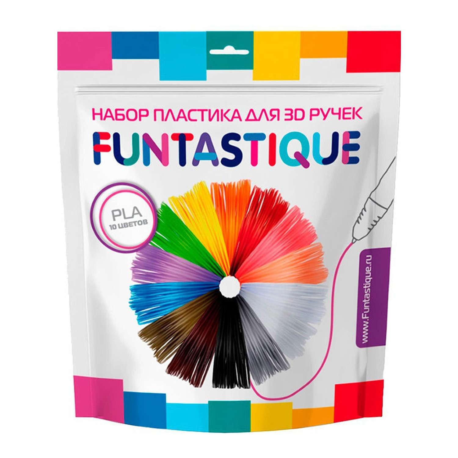 Пластик для 3D ручки FUNTASTIQUE 10 цветов по 10 метров - фото 1