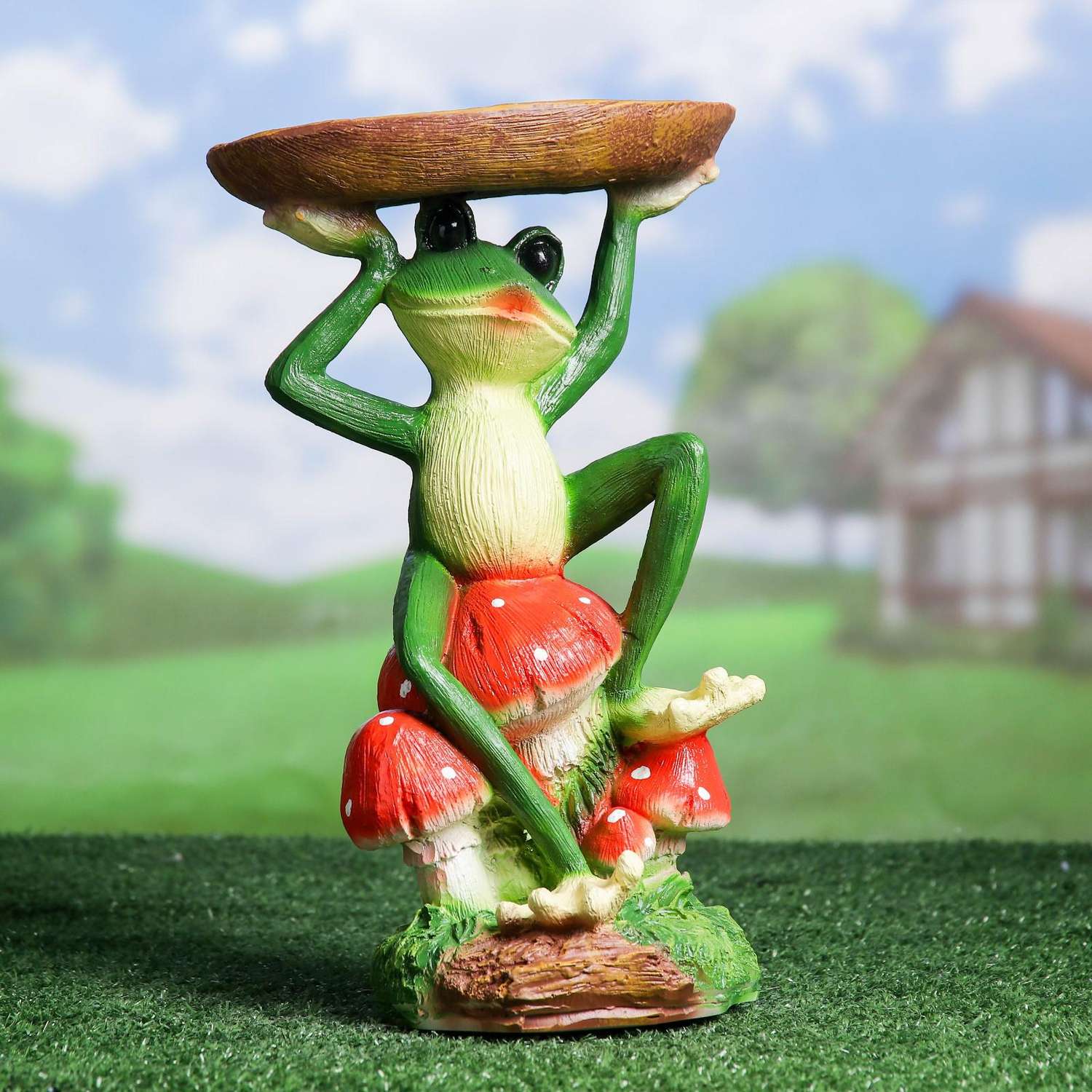 Садовая фигура Хорошие сувениры «Поилка лягушка с подносом» 20х22х36см - фото 1
