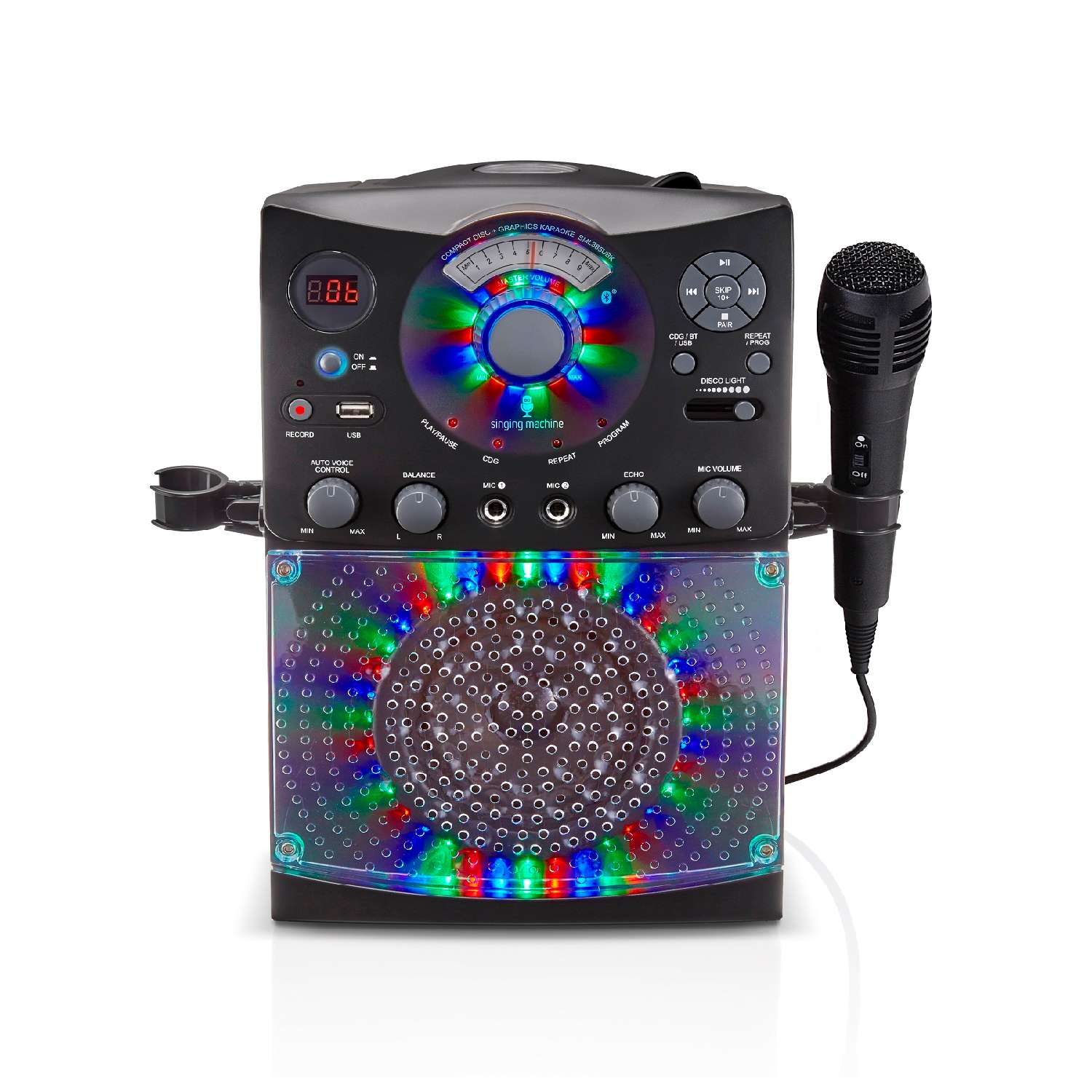 Караоке система Singing Machine с LED Disco подсветкой черный Bluetooth CD+G USB - фото 2