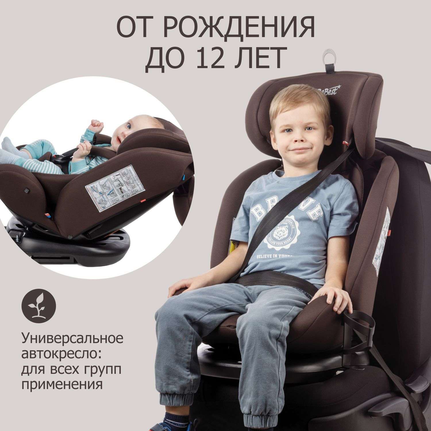 Автокресло детское поворотное BeBest Carrier Isofix Lux гот 0 до 36 кг brown - фото 3