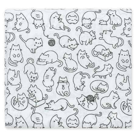Пеленка ситцевая Чудо-чадо для новорожденных «Вариации» 95х120см черно-белый/кошки