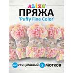 Пряжа для вязания Alize puffy fine color 100 г 14.5 м микрополиэстер плюшевая мягкая 6367 секционный 5 мотков