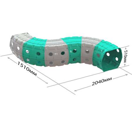 Игровой туннель для ползания Doloni из 6-и секций серо-мятный 1.5х2х0.5 м