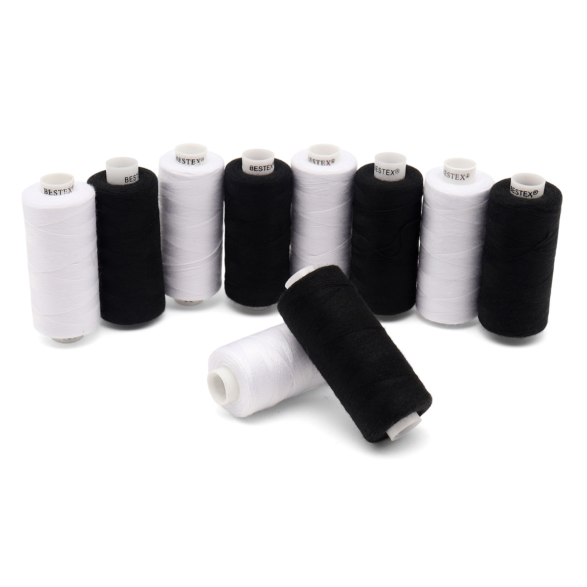 Набор ниток Bestex для шитья трикотажа ткани легкой и средней плотности 40/2 Черный белый 365 м 400 ярд 10 шт - фото 1