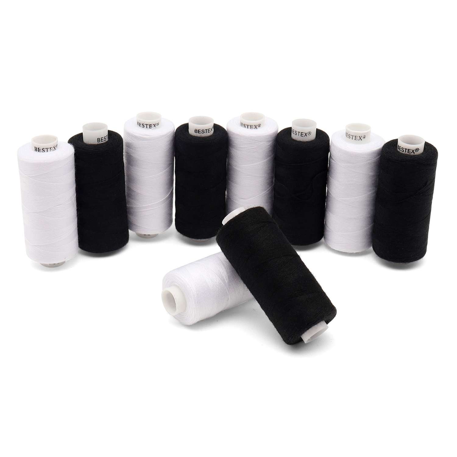 Набор ниток Bestex для шитья трикотажа ткани легкой и средней плотности 40/2 Черный белый 365 м 400 ярд 10 шт - фото 1