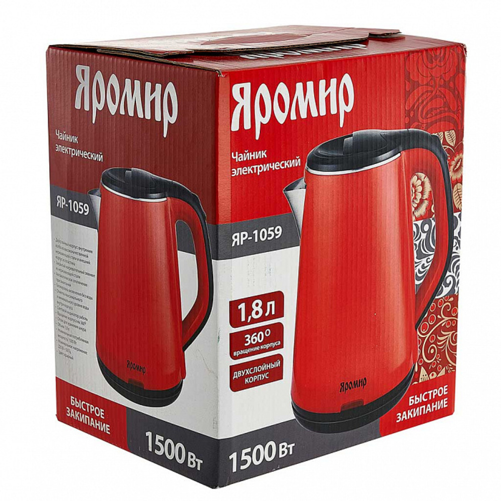 Электрический чайник Яромир ЯР-1059 пластик двойная стенка 1500 Вт красный - фото 2